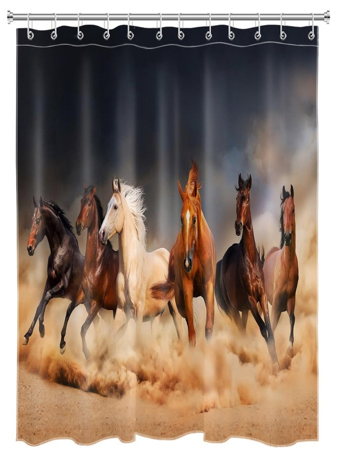 LB Horse Shower Curtain, Western Funny Masculine Stallion Horses Run in Farm Field Animal Farmhouse Shower Curtain Set with Hooks, Polyester Horse Fabric Bathroom Decor 72x72 Inch - Image 2