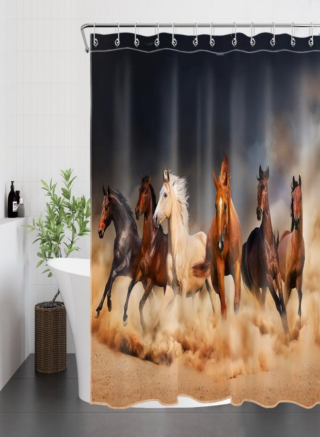 LB Horse Shower Curtain, Western Funny Masculine Stallion Horses Run in Farm Field Animal Farmhouse Shower Curtain Set with Hooks, Polyester Horse Fabric Bathroom Decor 72x72 Inch - Image 1