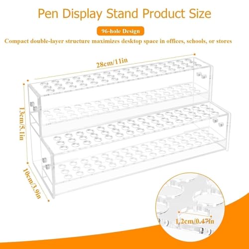 Hoceium 96Slots Acrylic Pen Holder for Desk2Tier Clear Pencil Display Stand for Craft Shows12mm Beadable Pens Organizer Color Paint Pencil Holder Makeup Brush Rack Pen Cup for School Classroom Supplies - Image 3