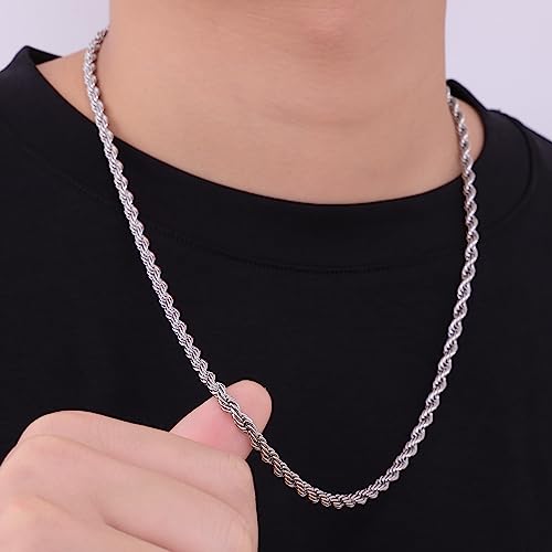 Fiusem Silver Tone Chain Necklace for Men, 5mm Stainless Steel Rope Chain for Men and Women, Silver Tone Necklace 22 Inch - Image 4