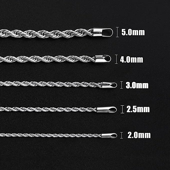 Fiusem Silver Tone Chain Necklace for Men, 5mm Stainless Steel Rope Chain for Men and Women, Silver Tone Necklace 22 Inch - Image 2
