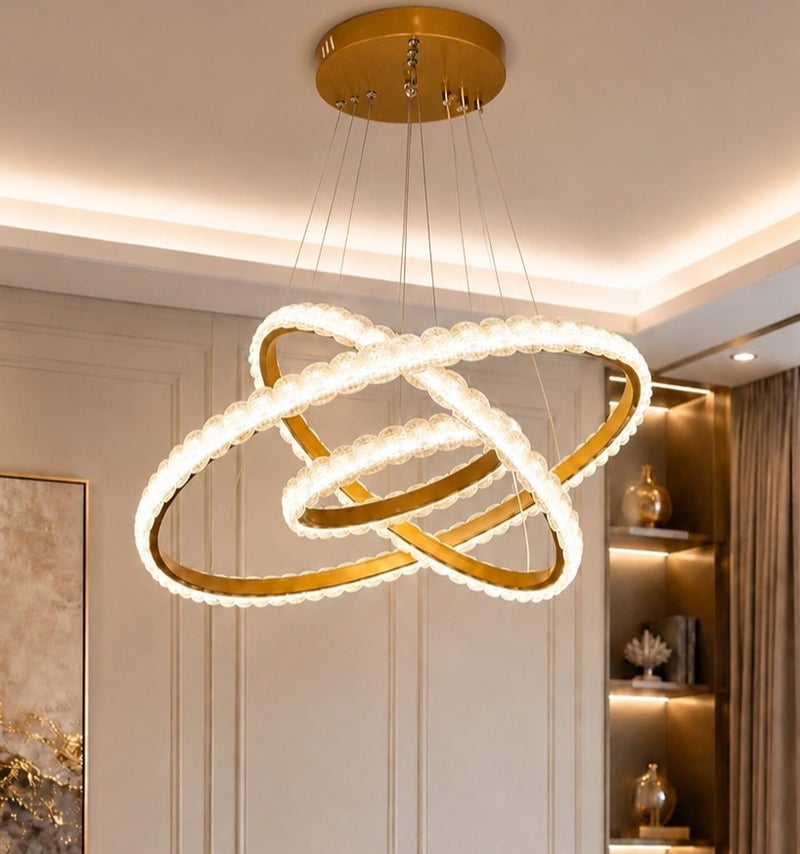 Modern LED Acrylic 3-Ring Chandelier | Remote Control | 3 Lighting Colors | Ideal for Living Room & Dining Room