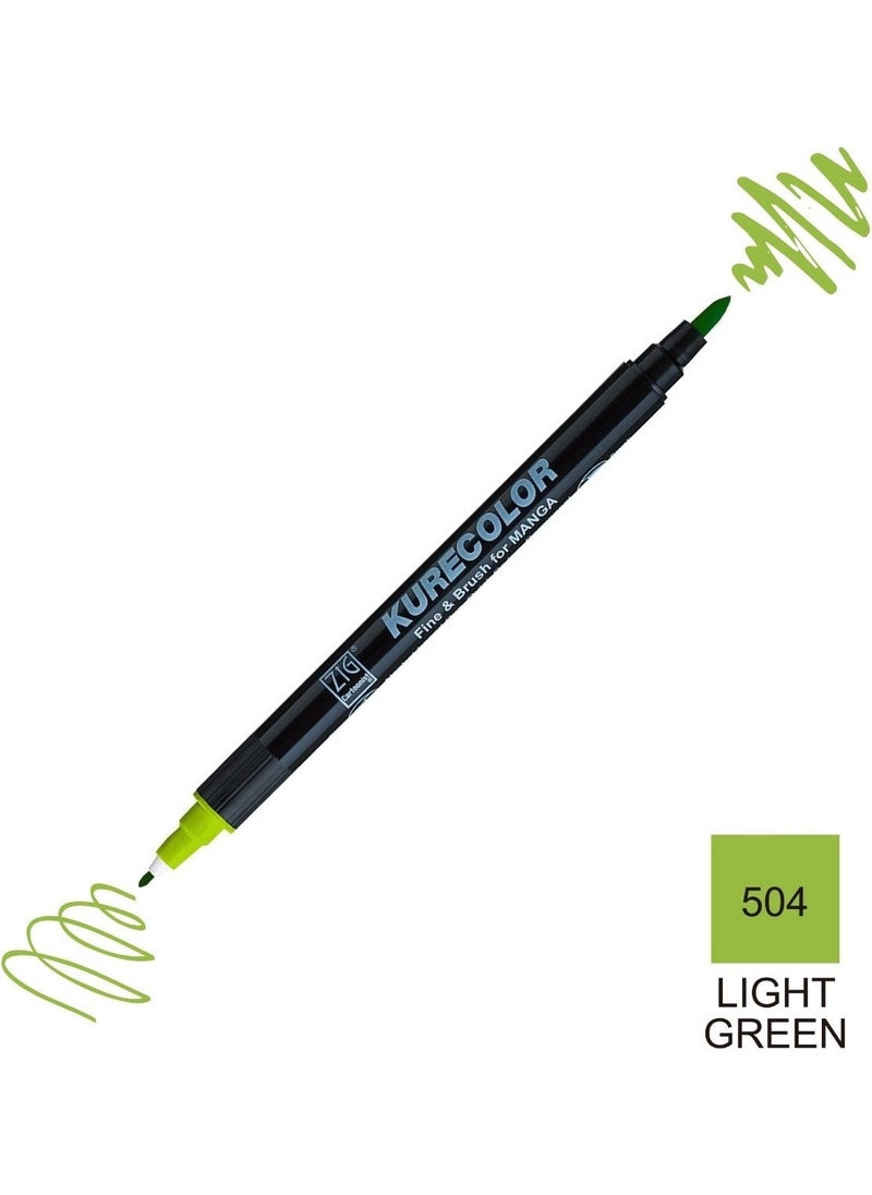 Zig Kurecolor Mangaka Fine&brush Double-Sided Pen CNKC-2200 No 504 Light Green  - Image 1