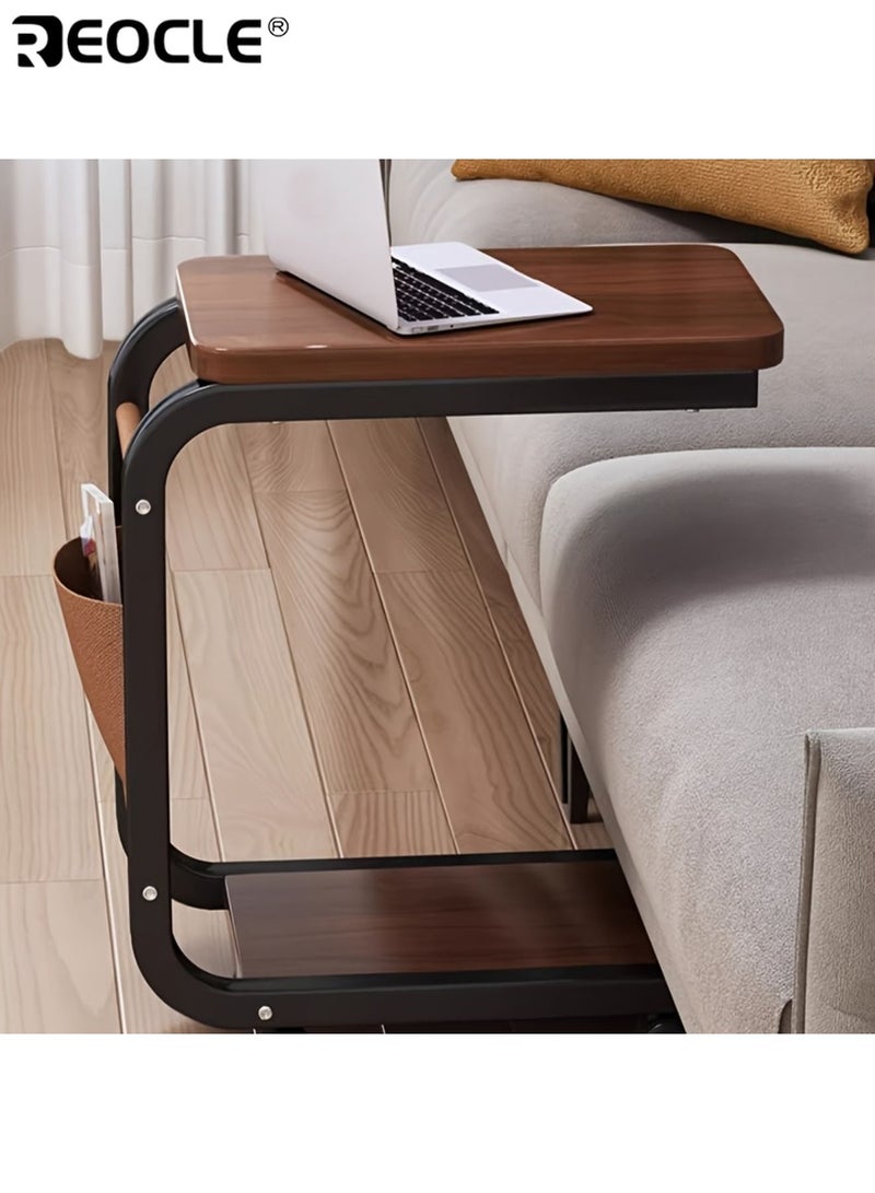 REOCLE Rolling Side Table with Storage Bag Wooden and Metal Frame Light-weighted Solid Coffee TableSofa and Bed Side Table Compact Design for Living Room Bedroom11.02''× 15.75 '' × 24.80 '' - Image 2