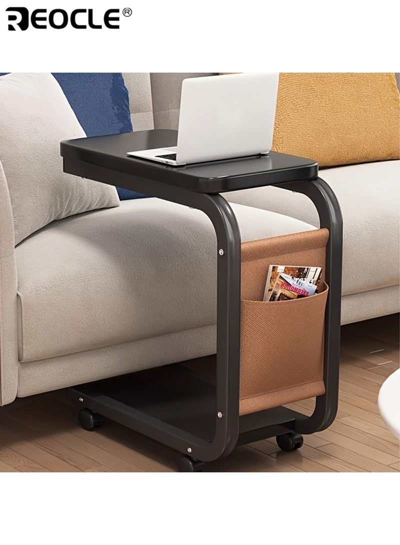 REOCLE Rolling Side Table with Storage Bag Wooden and Metal Frame Light-weighted Solid Coffee TableSofa and Bed Side Table Compact Design for Living Room Bedroom11.02''× 15.75 '' × 24.80 '' - Image 3