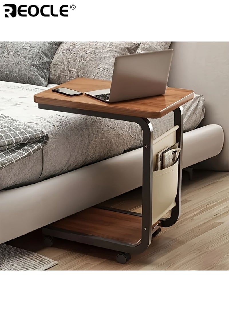 REOCLE Rolling Side Table with Storage Bag Wooden and Metal Frame Light-weighted Solid Coffee TableSofa and Bed Side Table Compact Design for Living Room Bedroom11.02''× 15.75 '' × 24.80 '' - Image 5