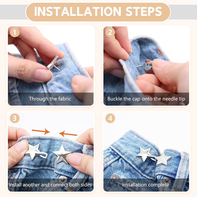 ROPAKED 20 Set Pant Waist Tightener Buttons Pins for Loose Jeans Waist Cincher Clip Reusable Metal Buttons for Clothing Dresses Skirts Adjustable No Sew and No Tools Decoration Silver - Image 5