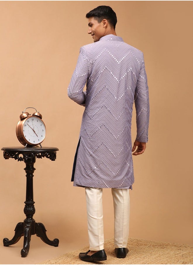 PRASHA - Men's Cream Viscose Sherwani Set - Image 1