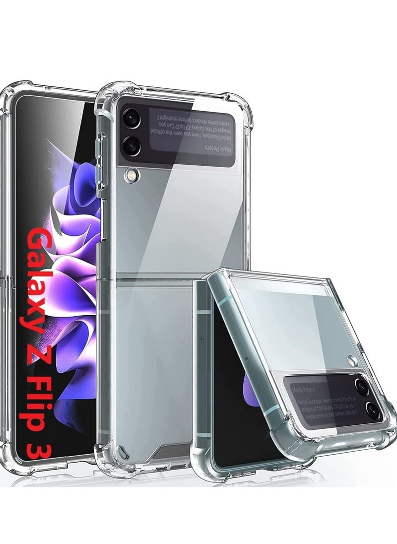 ELTRAZONE Samsung Galaxy Z Flip 3 Case,Clear Shockproof Silicone Case Armour Protective Cover [Slim-Fit] Hard PC Full Cover Phone Case for Samsung Galaxy Z Flip 3 5G Transparent - Image 1