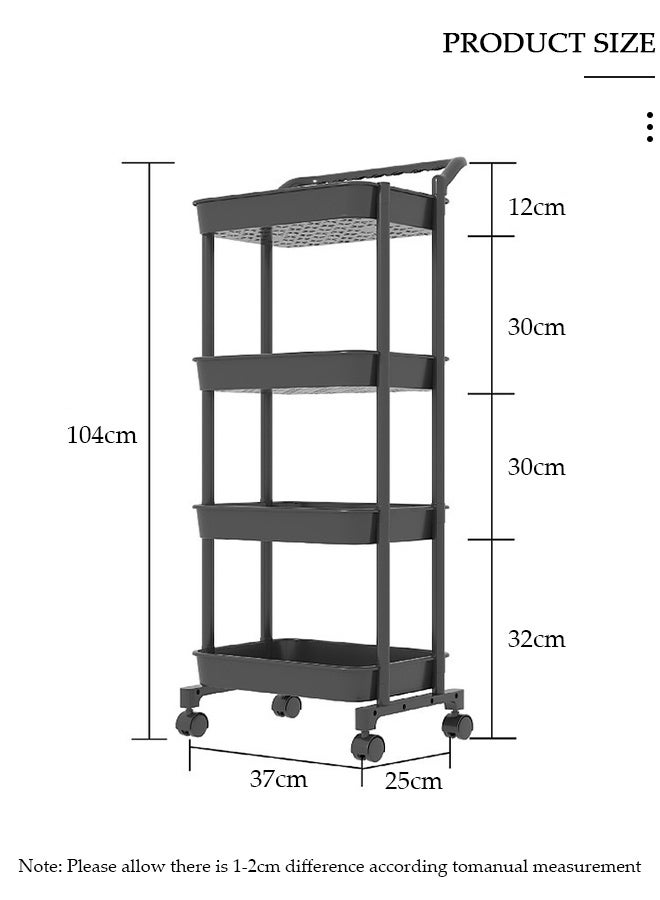 DUNISO 4-Tier Storage Cart with Wheels,Multipurpose Organizer Trolley Cart,Mobile Shelving Unit Organizer,Easily Assemble,for Kitchen, Bedroom, Bathroom, Office, Utility Cart for Snacks, Dishes, Seasonings Black - Image 2