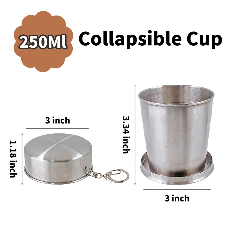 Litoexpe 8.45oz Collapsible Travel Cup With Keychain, Stainless Steel Folding Camping Cup Portable Drinking Mug For Hiking, Picnic and other Outdoor Activities, 250ml - Image 2