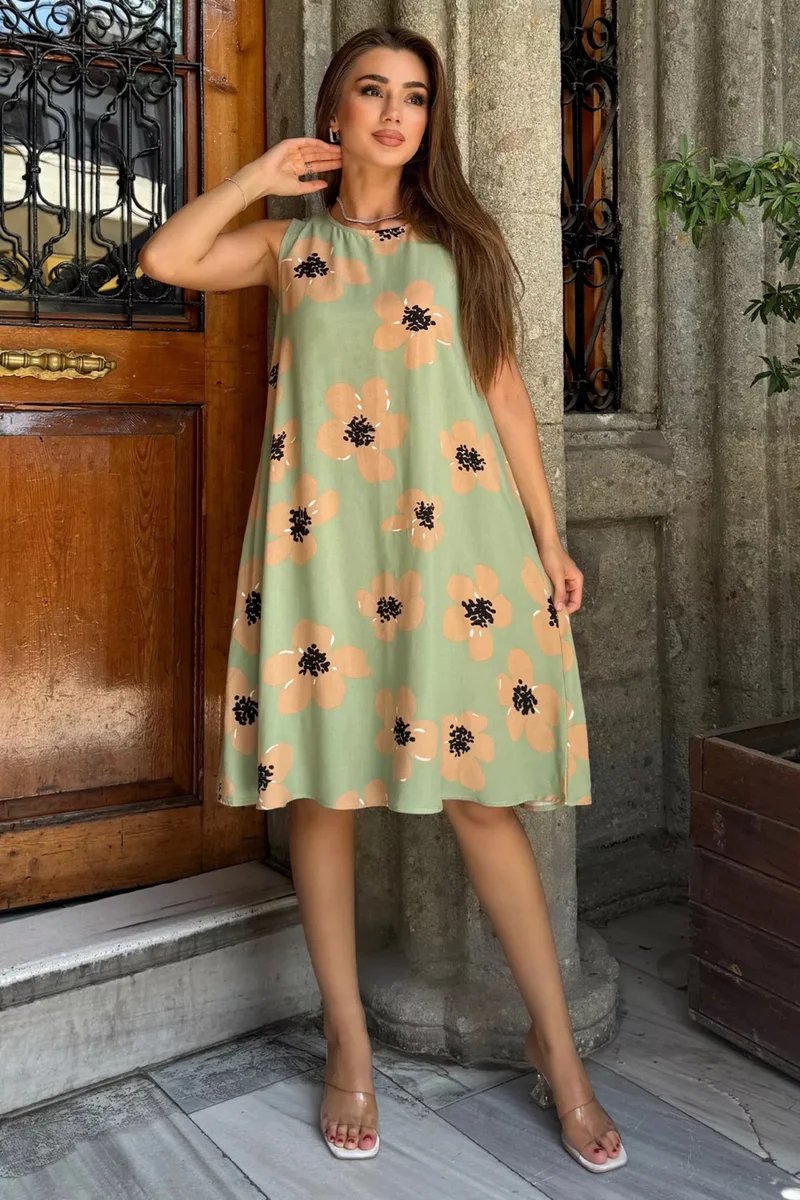 Gülseli Thick Strappy Patterned Viscose Dress