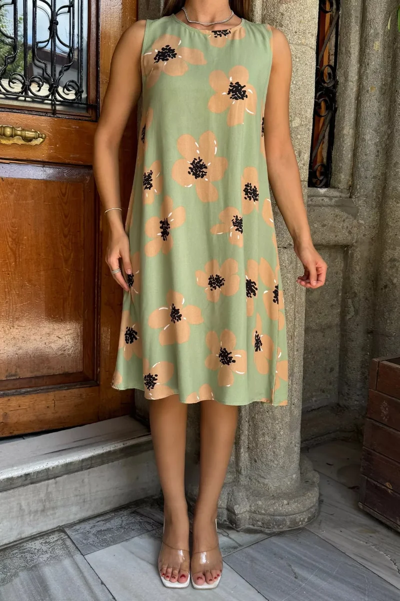 Gülseli Thick Strappy Patterned Viscose Dress