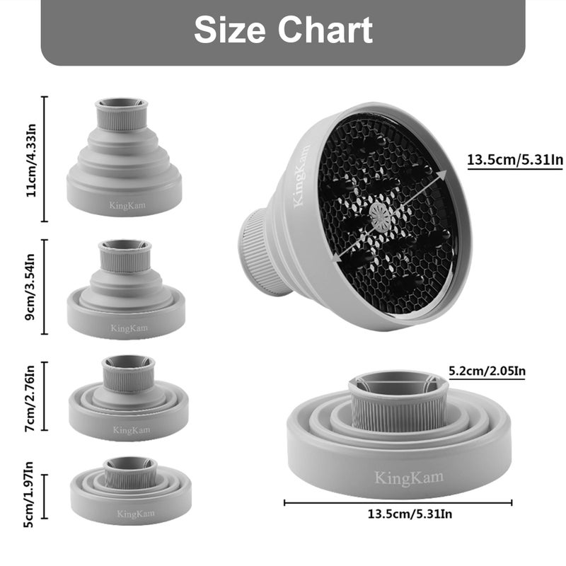 KingKam Collapsible Silicone Hair Dryer Diffuser - Travel and Easy Storage - Fit Most Hair Dryers with Nozzle Diameter D-1.575Inch to 1.968 Inch (4-5cm) - Gray - Image 5