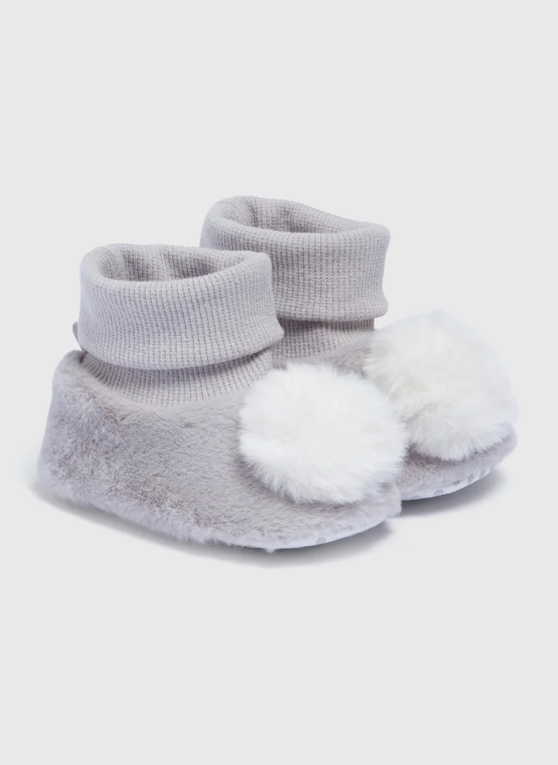 Matalan Baby Grey Pom Sock Boots