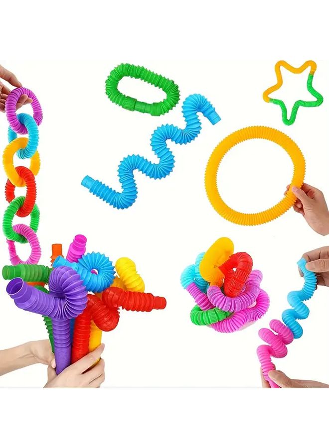 12 Colored Pop Tubes Sensory Toy Set Stretch Squawk Creative DIY Gift - Image 5