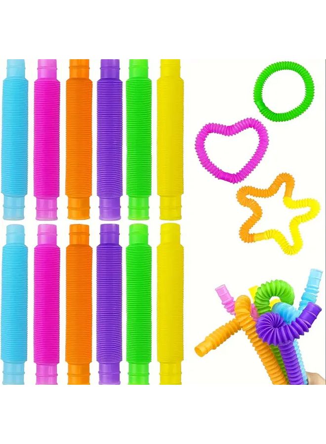 12 Colored Pop Tubes Sensory Toy Set Stretch Squawk Creative DIY Gift - Image 1