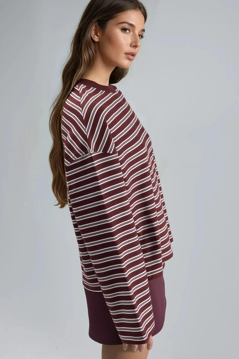 بوسيم BUSEM Striped Crew Neck Long Sleeve T-Shirt