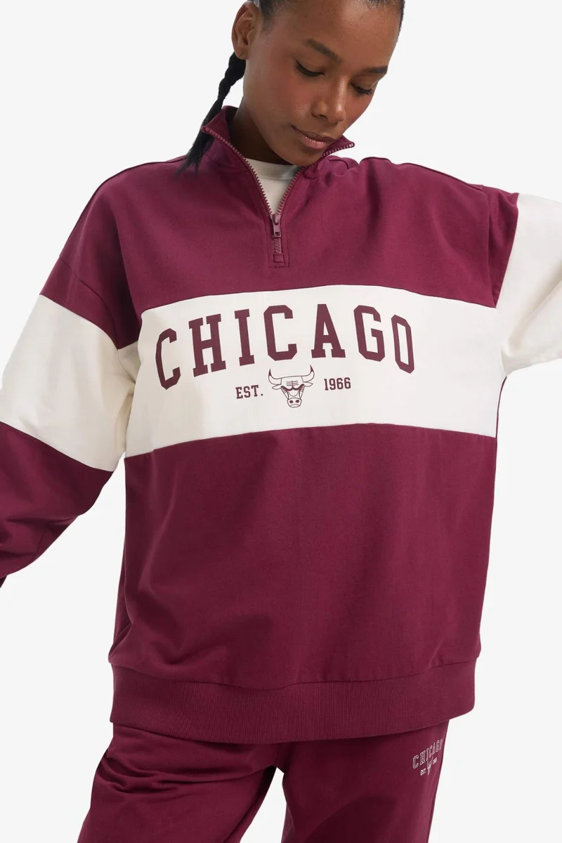 Defacto  DeFactoFit NBA Chicago Bulls Oversize Half Zippered Sweatshirt  | Best Price UAE