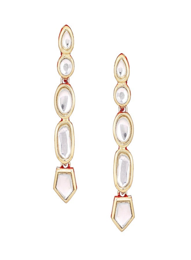 Estele Valentine Gifts For Girlfriend/Wife: Estele 24Kt Gold Plated Zinc Brass Designer Kundan Long Earrings For Girls and Women - Image 1