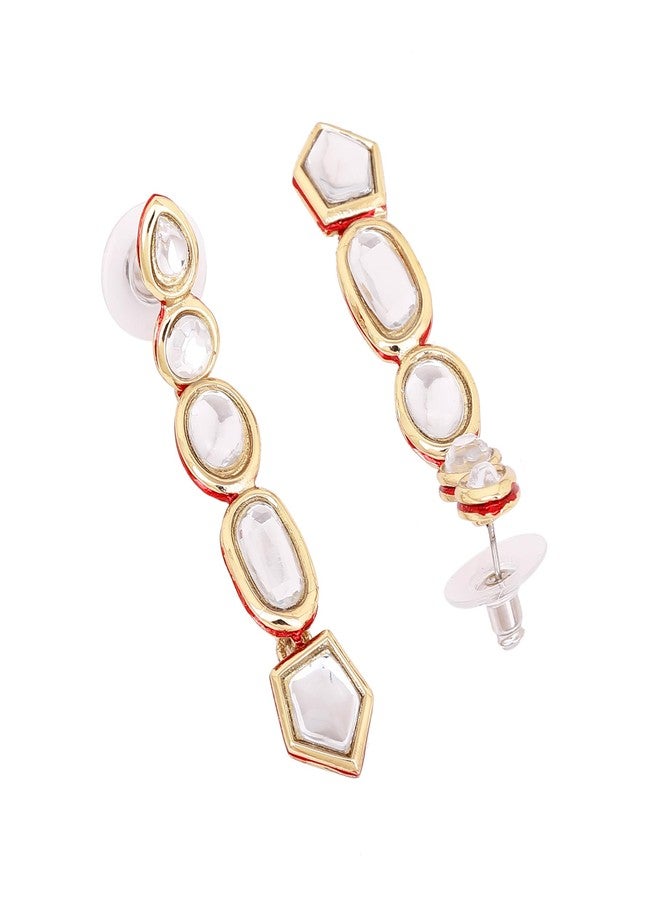 Estele Valentine Gifts For Girlfriend/Wife: Estele 24Kt Gold Plated Zinc Brass Designer Kundan Long Earrings For Girls and Women - Image 2