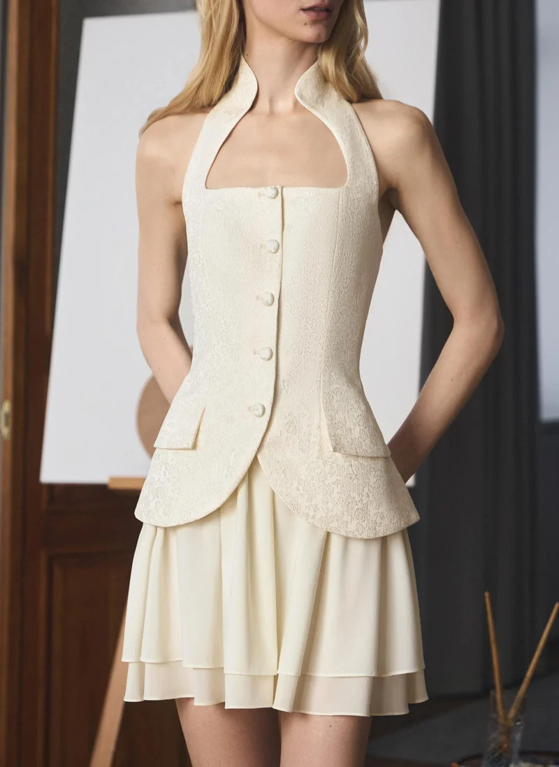 Mini dress with jacquard bodice and lightweight skirt