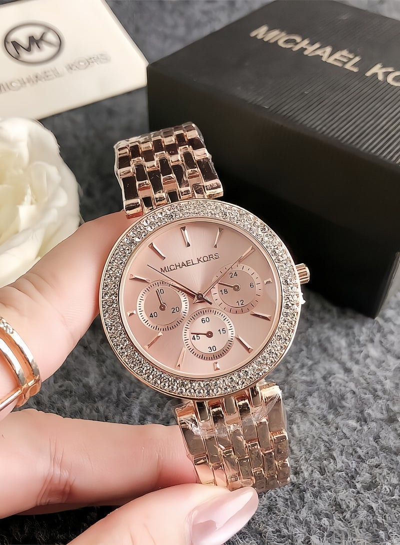 MK Michael Kors MK Rose Gold-Tone Women's Watch Crystal-Embellished Bezel with Three-eye Unique Dial