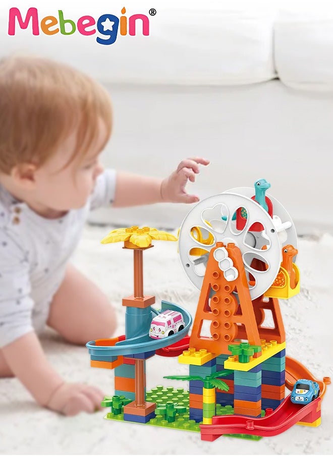 MEBEGIN 82 Pieces Dinosaur Ferris Wheel, Creative Buliding Blocks, Large Particle Building Set, Rotating Disc Slide Assembly Model Construction Kit, Classic Educational Toy, 30*23*32cm  - Image 1