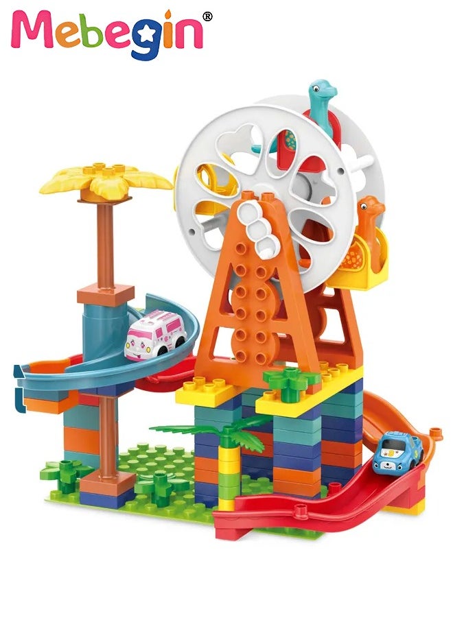 MEBEGIN 82 Pieces Dinosaur Ferris Wheel, Creative Buliding Blocks, Large Particle Building Set, Rotating Disc Slide Assembly Model Construction Kit, Classic Educational Toy, 30*23*32cm  - Image 2