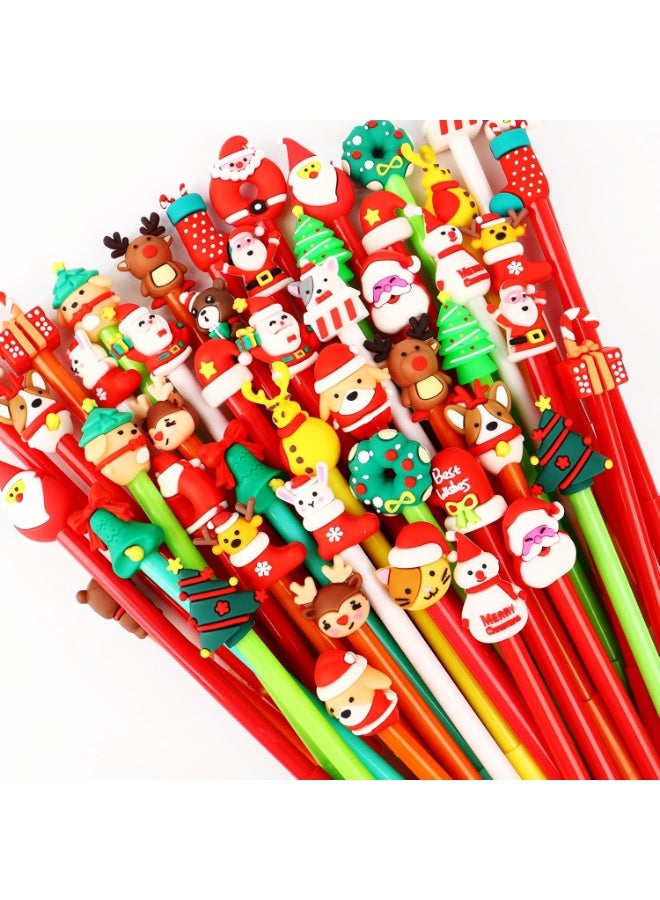 25 PCS Black Gel Pen Set with Cute Cartoon Designs (Santa, Snowman, Animals) - Smooth Writing - Ideal for School, Office & Gifts