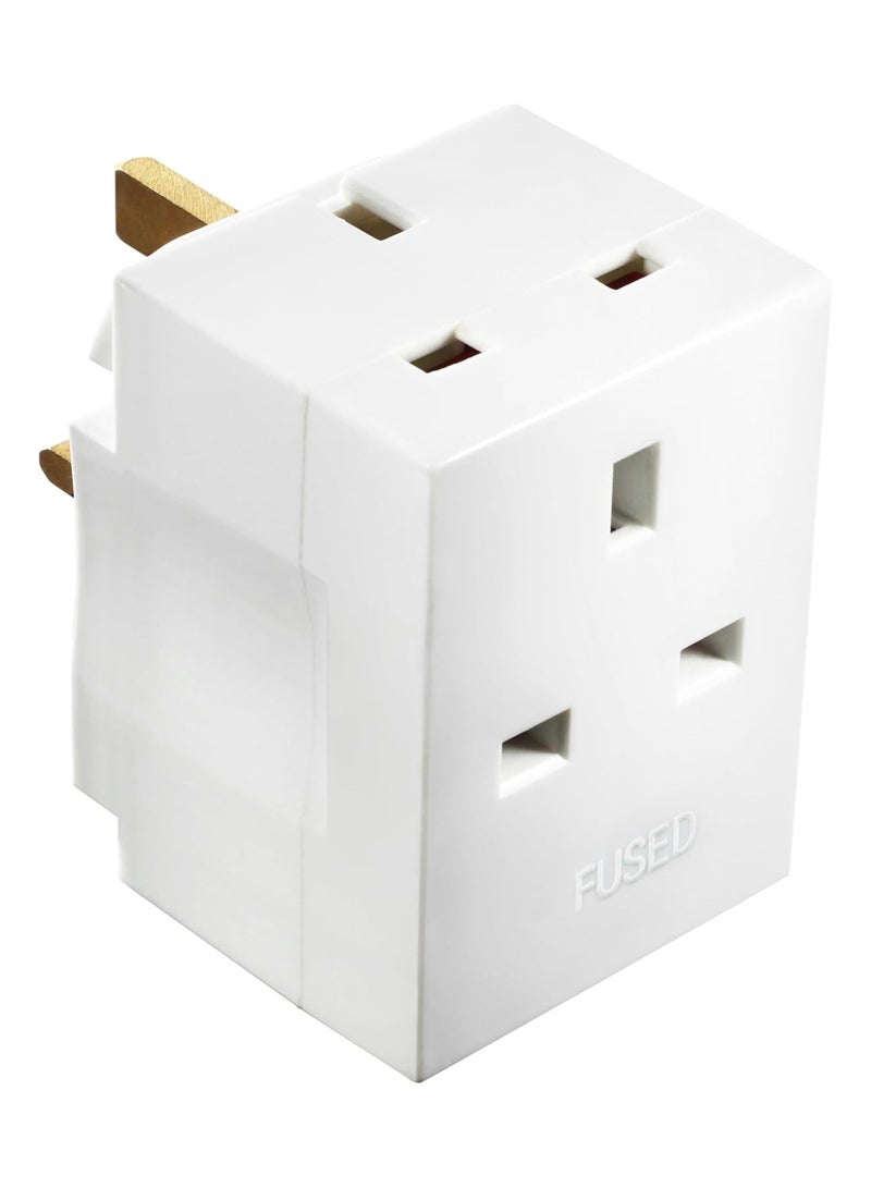 MYGA Multi Socket Plug Adaptor, 3-in-1 Cube Extension, 3 Pin Plug Adapter with Three Universal Sockets, Compact Multi Plug for Home, Office & Kitchen – 7x7x5 cm