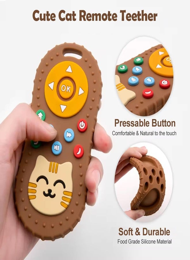 tekme Infant Cute Cat Silicone Baby Teether-Cat Remote Control Shape Food Grade Teething Toy For Babies-Sensory Teething Toy (Brown) - Image 2