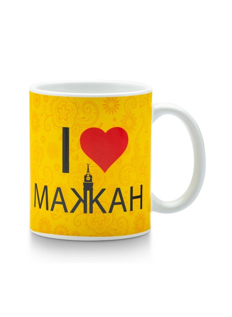 كوب تذكاري أنا أحب مكة تصميم عصري مج للشاي والقهوة لون أصفر