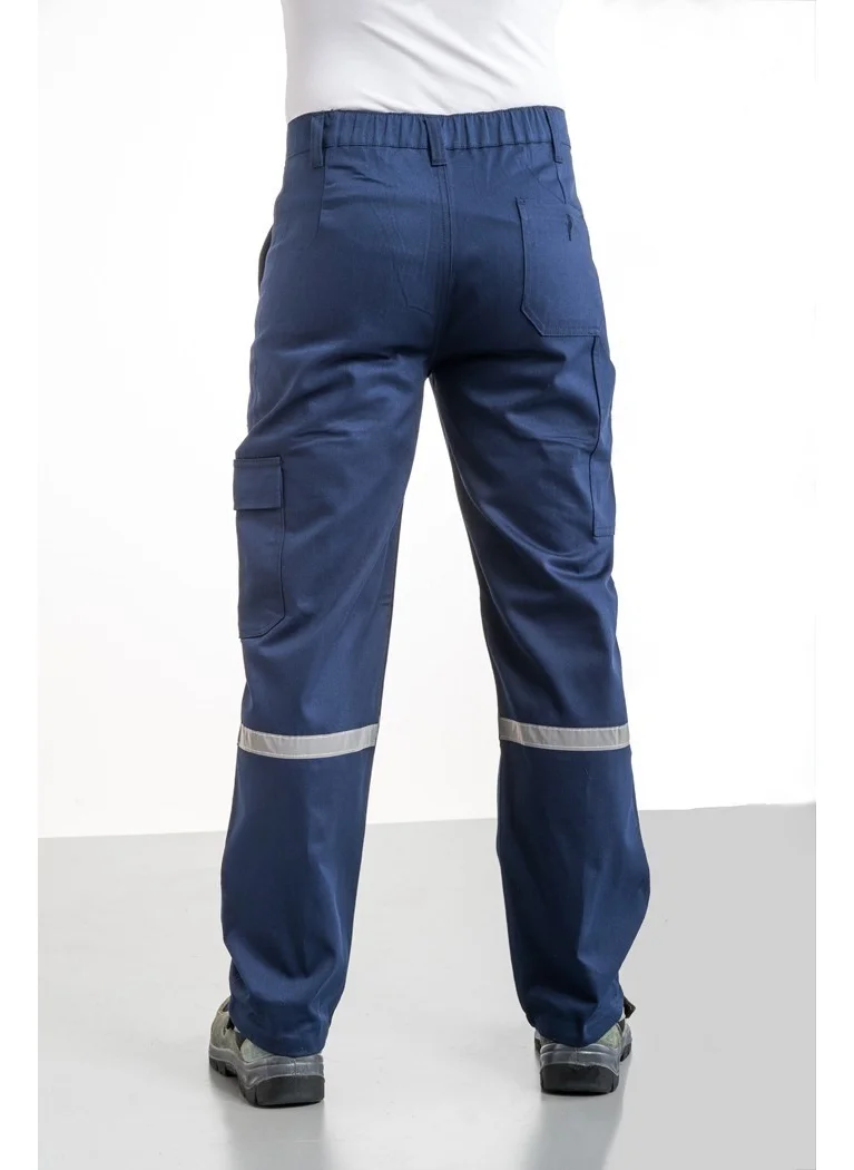 Orange Safety - Work Trousers with Cargo Pocket, Cotton, Navy Blue, Reflective