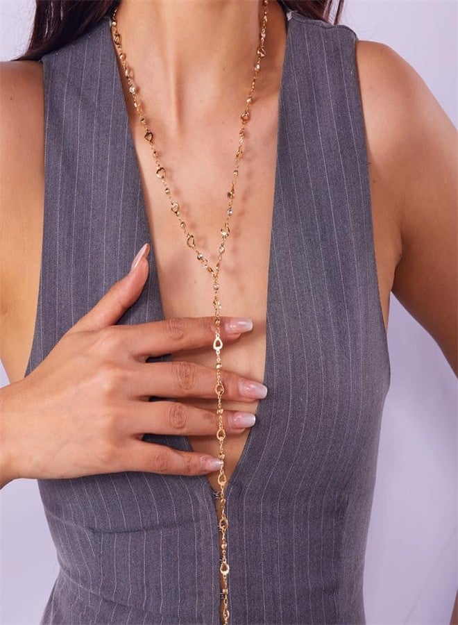 ANGLEQUEEN Lariat Necklace for Women Dainty Gold/Silver Long Necklaces Trendy Y-Shaped Pendant Necklace Layered Beaded Chain Necklaces, Large, Metal, No Gemstone - Image 2