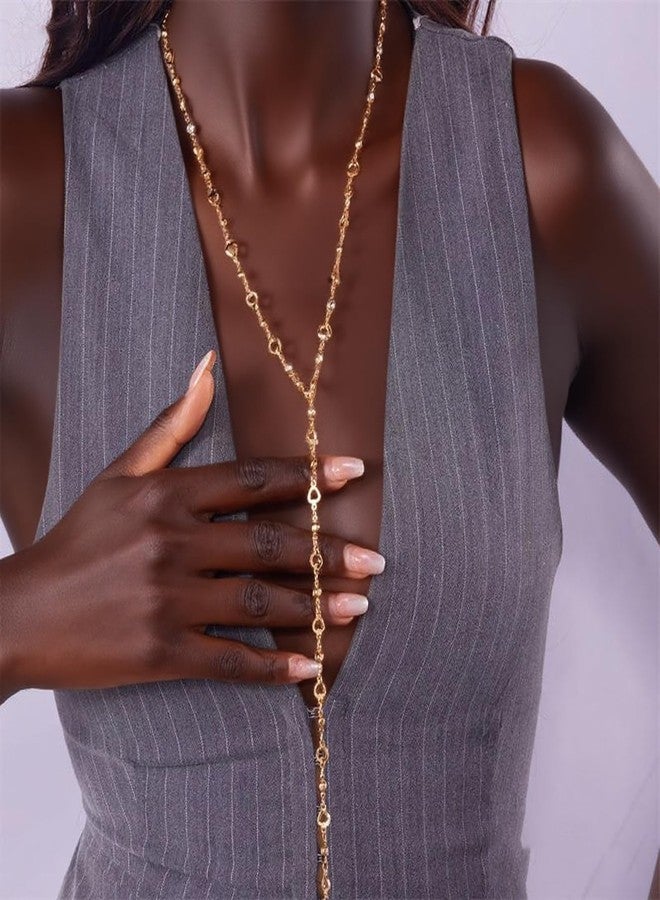 ANGLEQUEEN Lariat Necklace for Women Dainty Gold/Silver Long Necklaces Trendy Y-Shaped Pendant Necklace Layered Beaded Chain Necklaces, Large, Metal, No Gemstone - Image 4