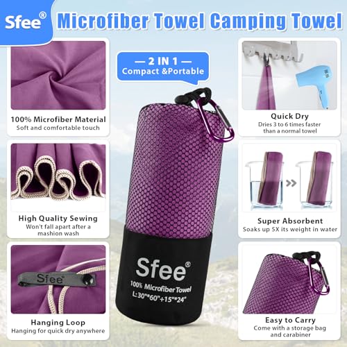 Sfee 2 Pack Microfiber Travel Towel Quick Dry Towel Camping Towel Large Beach Towel Super Absorbent Compact Lightweight Sports Gym Towels Set for Beach Gym Hiking Pool BackpackingBathYoga - Image 3