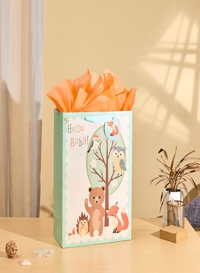 SUNCOLOR 16.5" Extra Large Gift Bags for Baby Shower with Tissue Paper(2 Pack, Hello Baby!) - Image 2