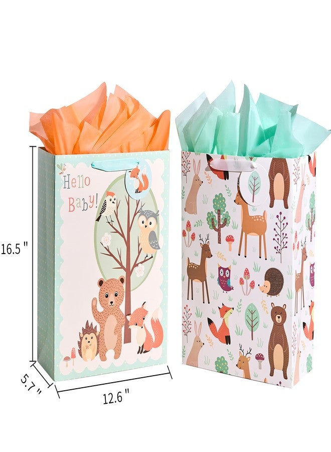 SUNCOLOR 16.5" Extra Large Gift Bags for Baby Shower with Tissue Paper(2 Pack, Hello Baby!) - Image 4