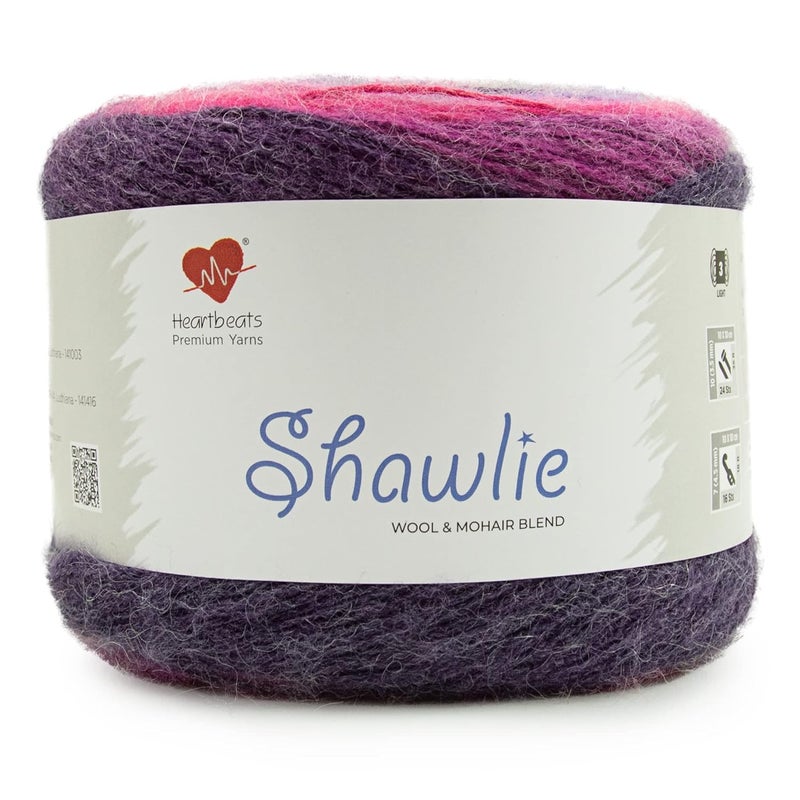 Heartbeats Shawlie is A Premium Tri Blend of Mohair,Wool&Acrylic. Pack of 1 Ball-150Gm. (Shl007), Multicolour - Image 1