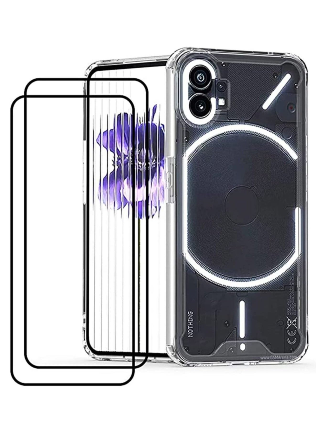 (1+2pcs) Compatible with Nothing Phone 1 Case Clear Transparent with Screen Protector Reinforced Corners TPU Shock-Absorption Flexible Cell Phone Cover