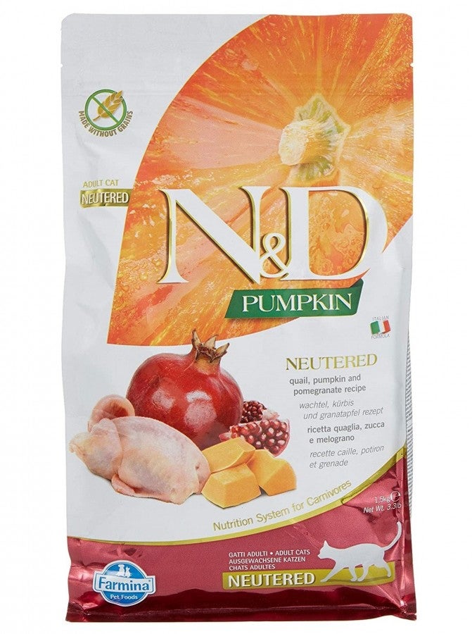 Farmina N&D ADULT CAT - Quail, Pumpkin & Pomegranate - Neutered - 1.5kg