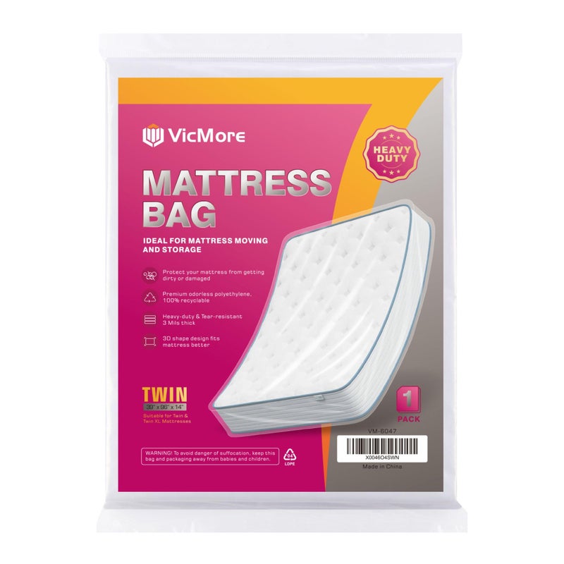 VICMORE HeavyDuty TwinTwin XL Mattress Bag for Moving Storage Waterproof TearResistant Plastic Mattress Protector Cover Transparent EasyFit
