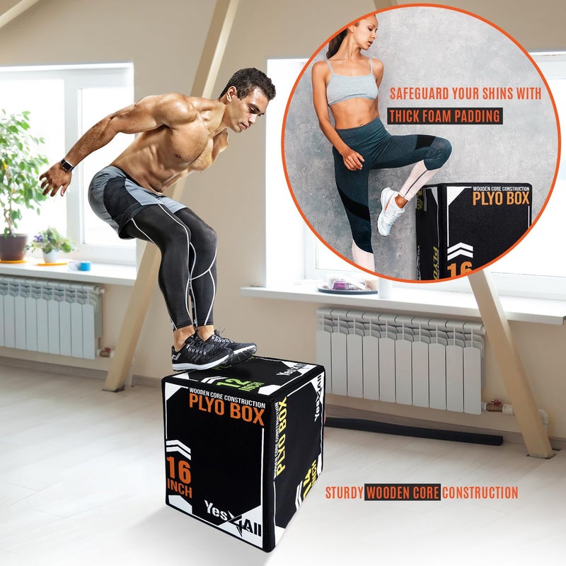 Yes4All 3-in-1 Soft-Padded Plyo Box With Wooden, Non-Slip Multi-Use Cushioned Plyometric Jump Box with Vinyl Cover for Jumping, Conditioning, Strength Training - 16x14x12 Inches - Image 4