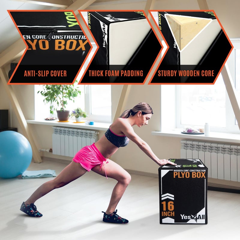 Yes4All 3-in-1 Soft-Padded Plyo Box With Wooden, Non-Slip Multi-Use Cushioned Plyometric Jump Box with Vinyl Cover for Jumping, Conditioning, Strength Training - 16x14x12 Inches - Image 2