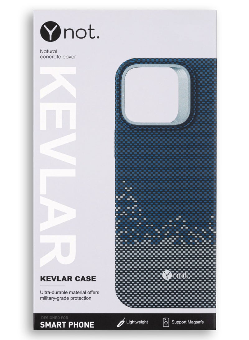 YNOT MagSafe Carbon Fiber Kevlar Protective Case with Camera Holder for iPhone 16 Pro - Blue dotted white - Image 3