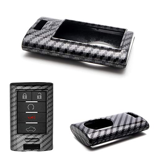 x xotic tech Xotic Tech Black Carbon Fiber Pattern ABS Key Fob Shell Cover, Compatible with Cadillac ATS CTS XTS DTS SRX Escalade Chevrolet C7 Corvette Smart Keyless Entry Key OUC6000066 5923887 22756465 - Image 1