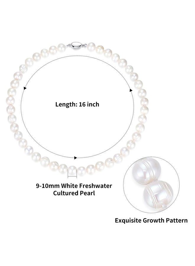 JORA Natural Texture Classic Pearl Necklace 9.0-10.0 mm White Freshwater Cultured Pearls Necklace for Women 16 Inch - Image 3