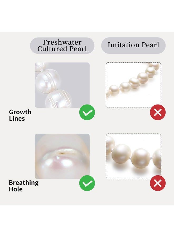 JORA Natural Texture Classic Pearl Necklace 9.0-10.0 mm White Freshwater Cultured Pearls Necklace for Women 16 Inch - Image 2