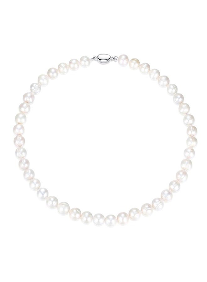 JORA Natural Texture Classic Pearl Necklace 9.0-10.0 mm White Freshwater Cultured Pearls Necklace for Women 16 Inch - Image 1